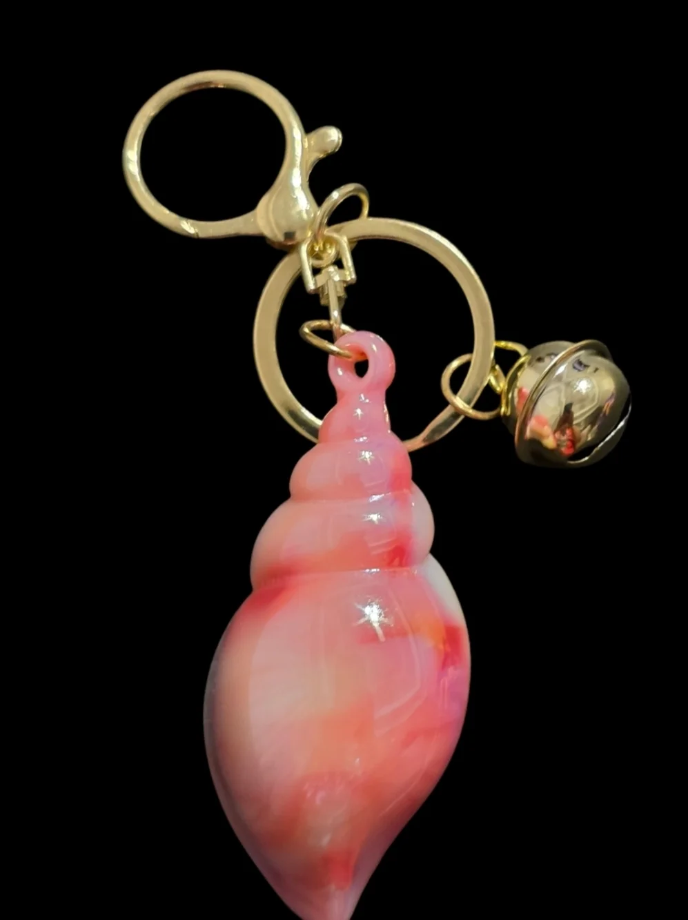 Pink Iridescent Shell Bag Charm Keychain with Gold Accents